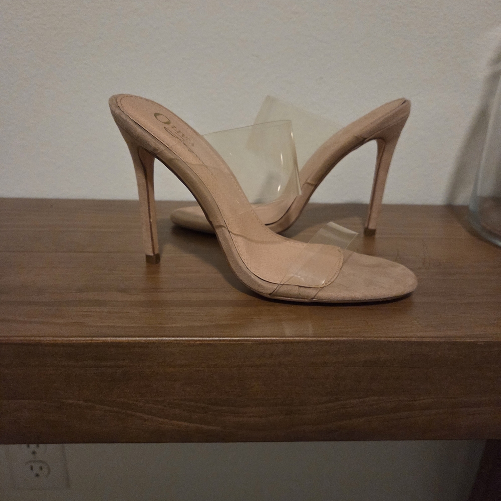 Clear Strap Nude High Heel Mule by Unknown Brand